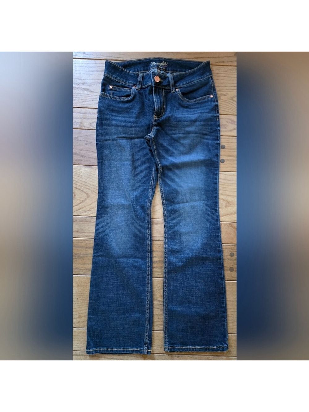 Wrangler Boot Cut Medium Dark Wash Jeans Golden Stitching